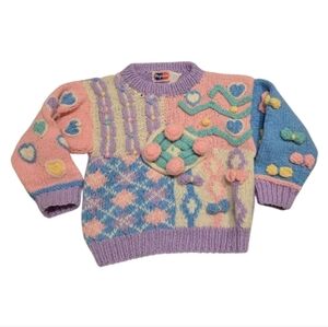 Vintage 1990s Popsicle Pastel Colorful Pompom Knit Sweatee